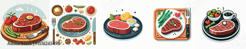 set of vector steak dishes