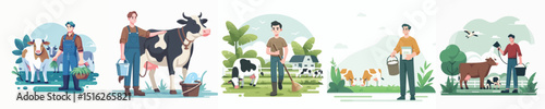 young man character vector cattle farming