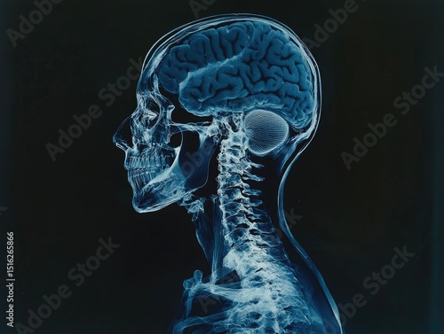 Human head and neck anatomy. X-ray view