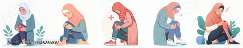 hijab woman knee pain vector