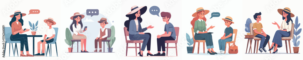 Obraz premium woman vector chatting with boy