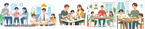 family vector eating together at the table