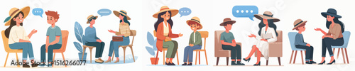woman vector chatting with boy