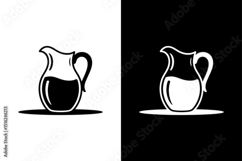 Black and White Water Pitcher Vector Silhouette Icon for Drinkware Design.
