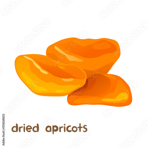 Vector cartoon illustraion of dried apricot fruit with lettering isolated on white background.	

