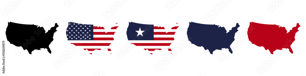 Obraz premium Usa flag map icons set