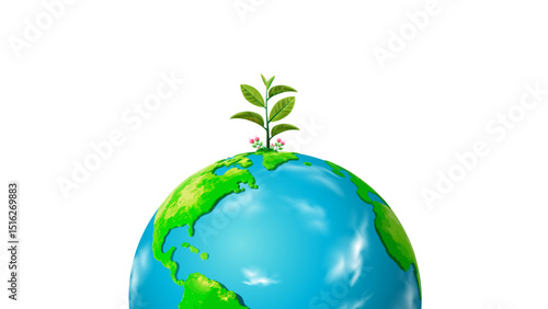 Happy World Environment Day. Earth planet with green tree plant.
