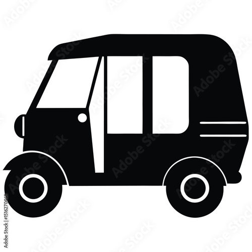 Black and White Auto Rickshaw Illustration Simple Vehicle, Taxi Icon, Travel Symbol