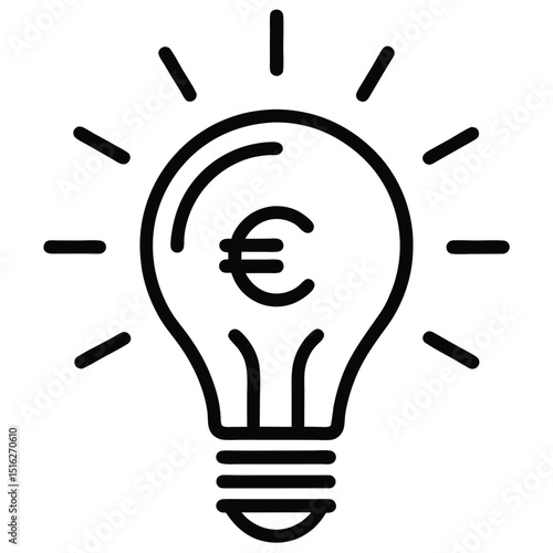 Black and White Light Bulb Icon with Euro Symbol for Financial Idea