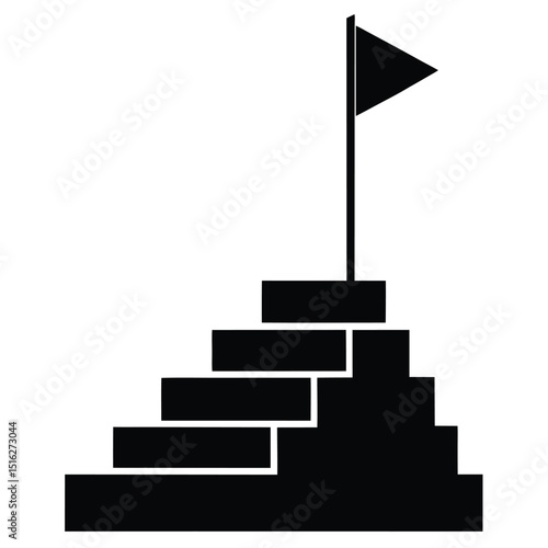 Black Stairway Leading to Success Flag, Isolated Symbol of Achievement