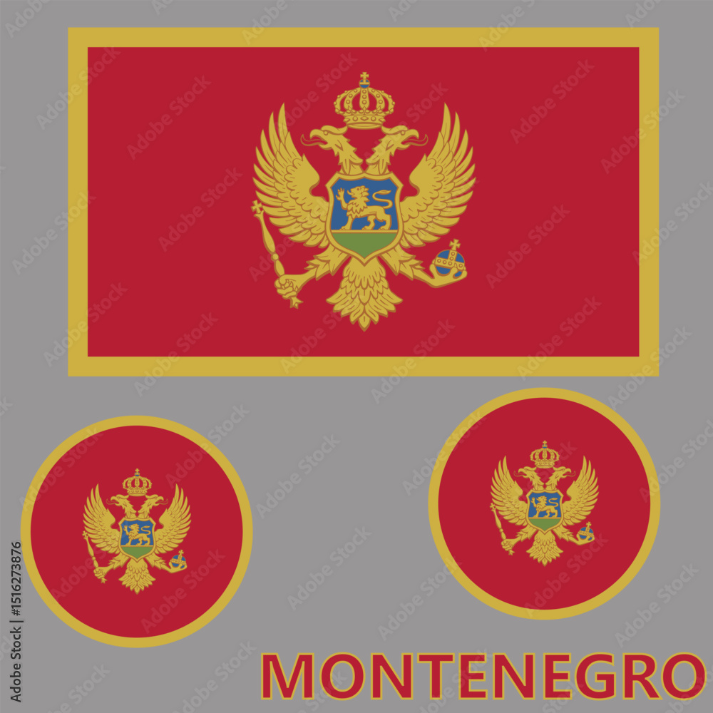 The flag of Montenegro. Flag icon. Standard color. The flag of Montenegro. Flag icon. Standard color.