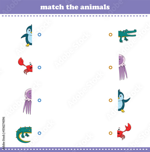 Match halves of cute cartoon wildlife animals. Logical game for kids