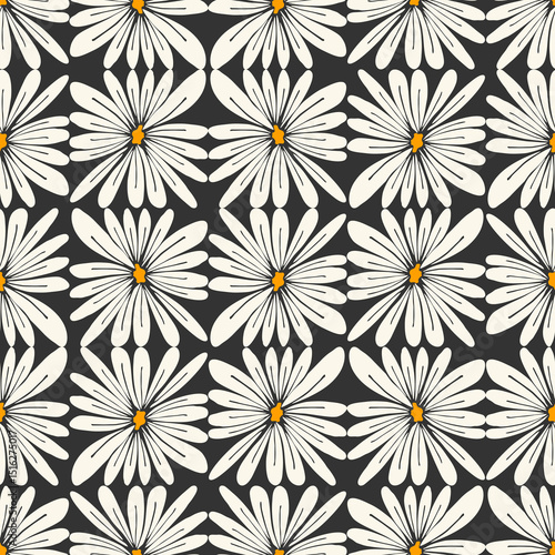 Scandinavian geometric seamless doodle pattern with flowers. For wrapping paper. Ideal for wallpaper, surface textures, textiles.