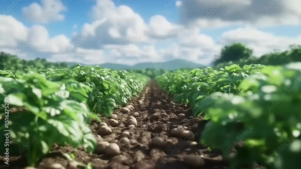 Potato field with sunny day, and rural landscape. Potato field with sunny day, and rural landscape.