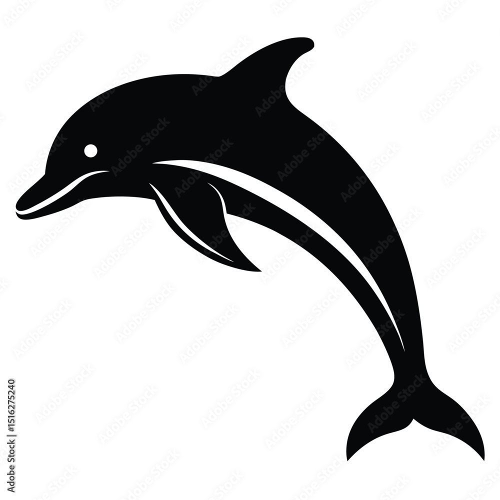 Fototapeta premium Graceful Black Dolphin Leaping Illustration, Marine Animal Graphic, Ocean Life Icon