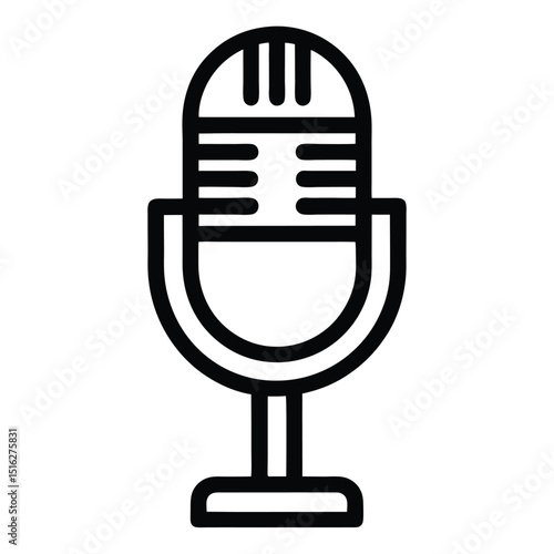 Outlined Microphone Icon Podcast Recording, Audio Equipment, Broadcast Symbol, Minimalist Design