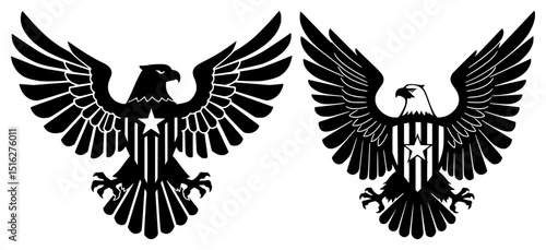 American eagles spread wings with stars and stripes emblem patriotic symbols set