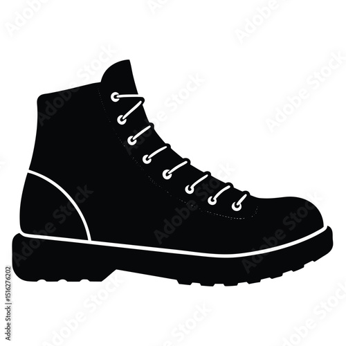 Silhouette Illustration Side View of a LaceUp Boot with Treaded Sole Design