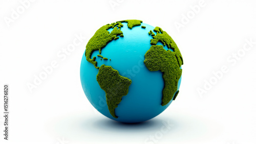 3D Blue Globe with Green Landmasses