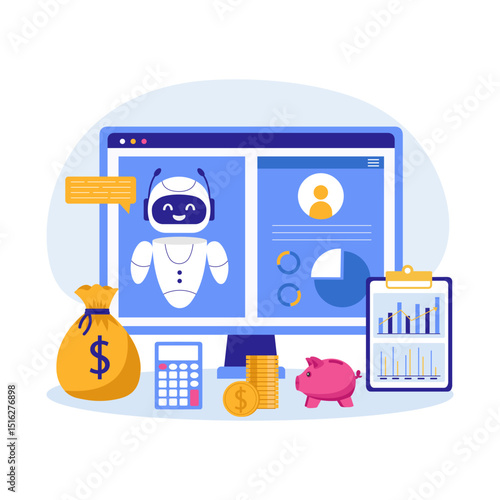 AI technology in finance and investments. Robot to provide financial advice. Investment and finance lconsultation with Artificial intelligence.