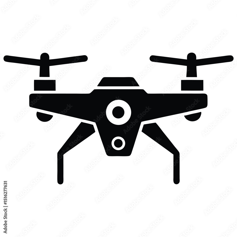Sleek Black Drone with Camera and Propellers on a White Background Sleek Black Drone with Camera and Propellers on a White Background