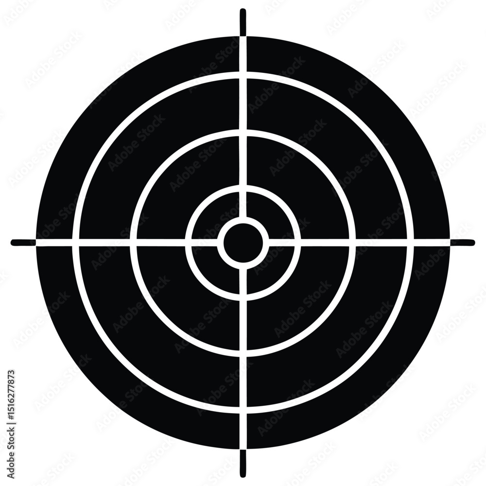Striking Black and White Target Illustration with Concentric Rings and Crosshairs Striking Black and White Target Illustration with Concentric Rings and Crosshairs