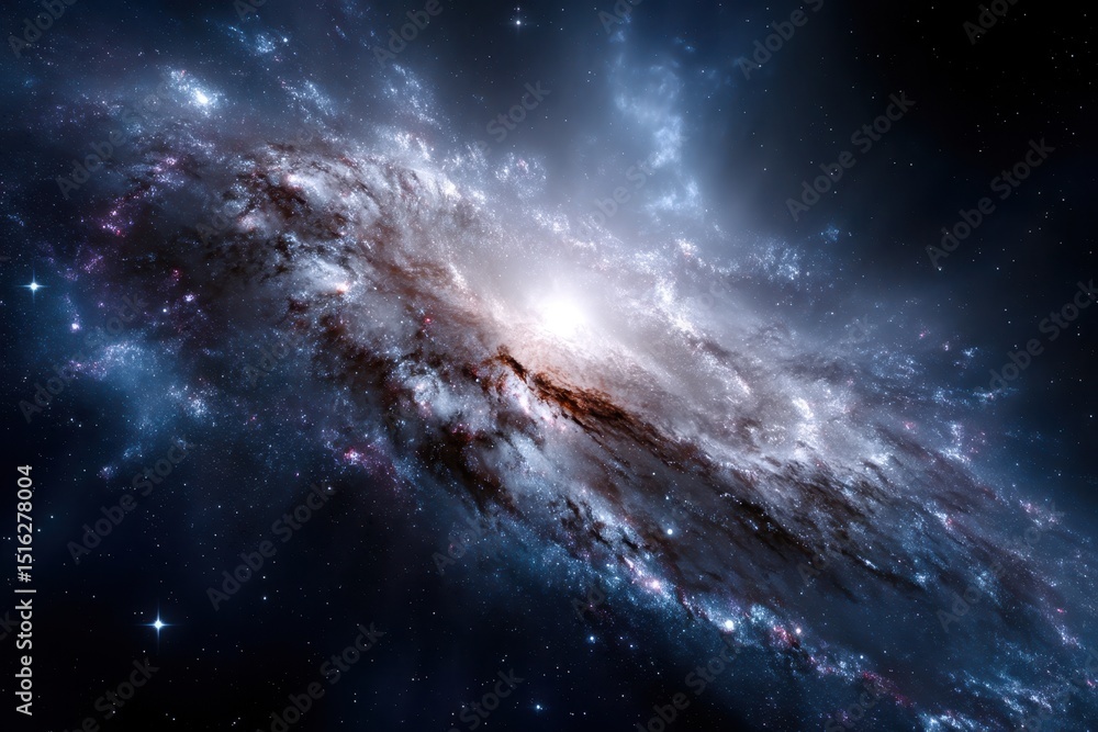 Obraz premium Spiral galaxy illuminated by the light of stars located in deep space
