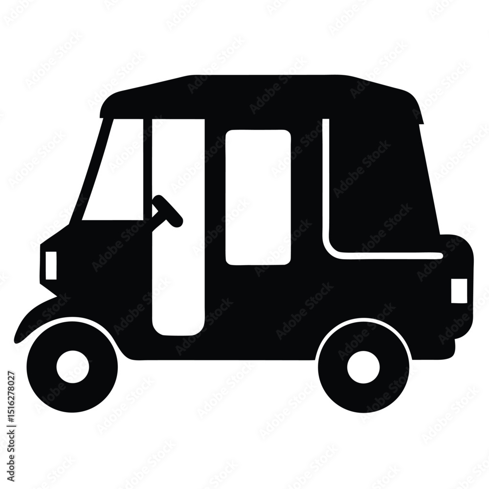 Stylized Silhouette of Auto Rickshaw, Side View, Transportation Illustration Stylized Silhouette of Auto Rickshaw, Side View, Transportation Illustration