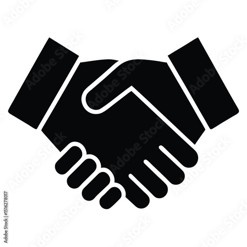 Stylized of a Black Handshake Symbolizing Agreement and Partnership on a White Background