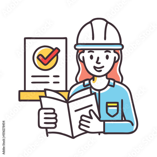 Construction worker reading safety manual with checklist
