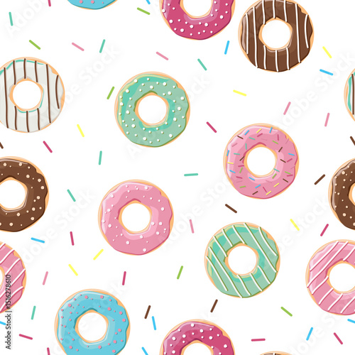 patron de donas y roscquilas de distintos colores sobre fondo blanco