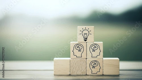 Building Idea Pyramid with Wooden Blocks