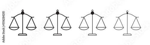 Scales of justice icons vector set in different stroke line style