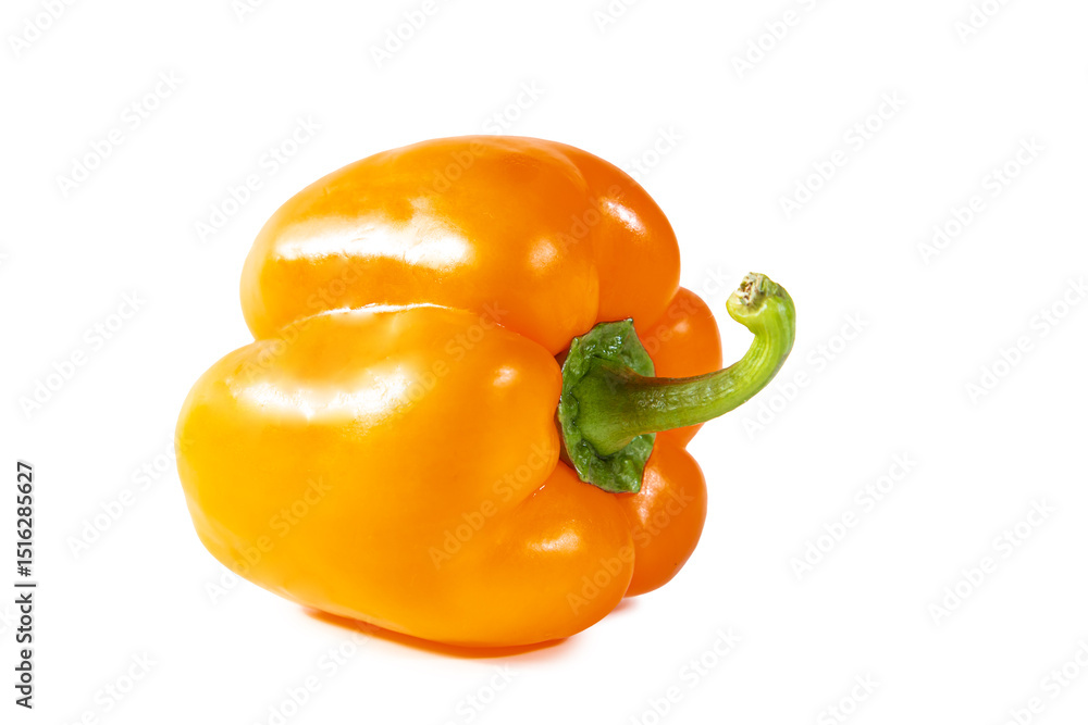 Fresh juicy shiny orange bell pepper isolated on white background. Fresh juicy shiny orange bell pepper isolated on white background.