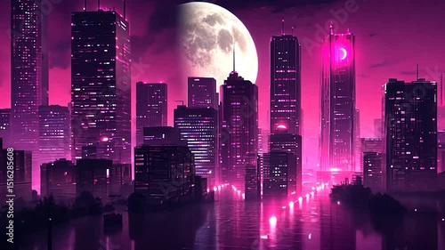 Neon pink city at night