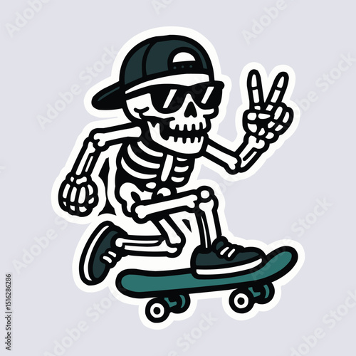 Skeleton Skateboarding Sticker Vector Art