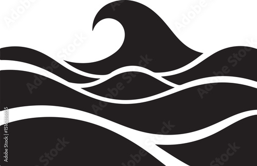 sea wave silhouette, sea wave silhouette isolated on white background.