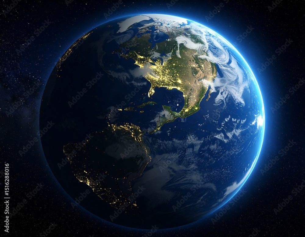 Obraz premium Earth from space, night-side view