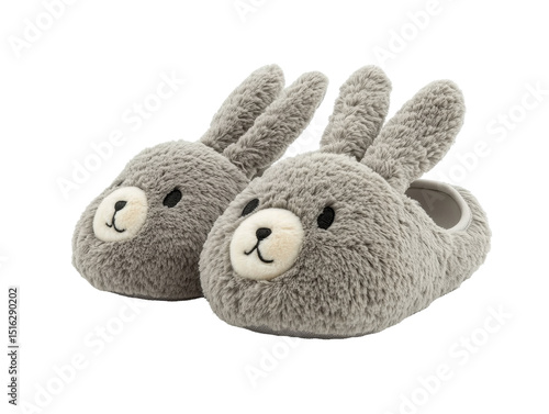 Isolated gray rabbit slippers with bear face