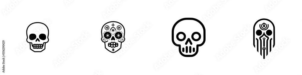 Collection of decorative skull icons suitable for various design projects and celebrations Collection of decorative skull icons suitable for various design projects and celebrations