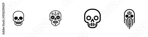 Collection of decorative skull icons suitable for various design projects and celebrations