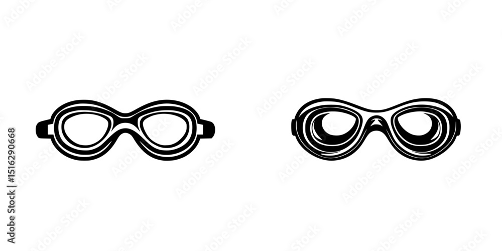 Fototapeta premium Icon set featuring various styles of swimming goggles in minimalist design