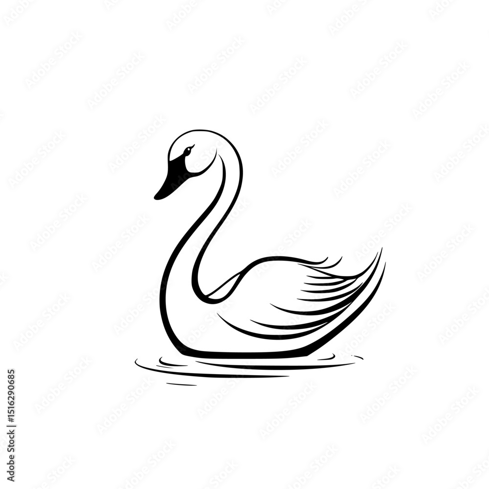 Elegant swan gracefully gliding on calm water surface in a tranquil setting Elegant swan gracefully gliding on calm water surface in a tranquil setting