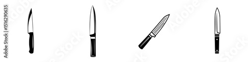 Set of four distinct knife icons representing various styles for culinary use in graphic design and illustrations