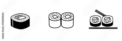 Sushi icon set featuring various types showcasing culinary art of Japanese cuisine