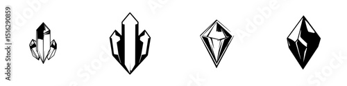 Unique icon set featuring various styles of crystals for diverse creative projects