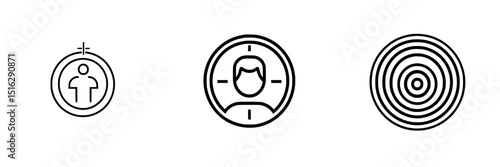 Icon set featuring user interface elements for navigation and target selection, highlighting modern design trends and simplicity in digital layouts