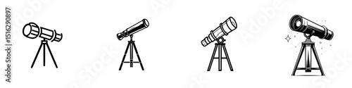Variety of telescope icons showcasing different styles and designs for astronomy enthusiasts and educational purposes