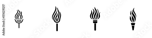 Icon set featuring various torch designs illustrating flame and handle styles for decorative or symbolic use