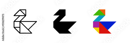 Cygnet tangram icon. Ideal for waterfowl or puzzle designs.